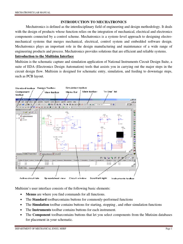 Mechatronics Lab Manual MultSim PLC Ladder Simulation Circuits Diploma