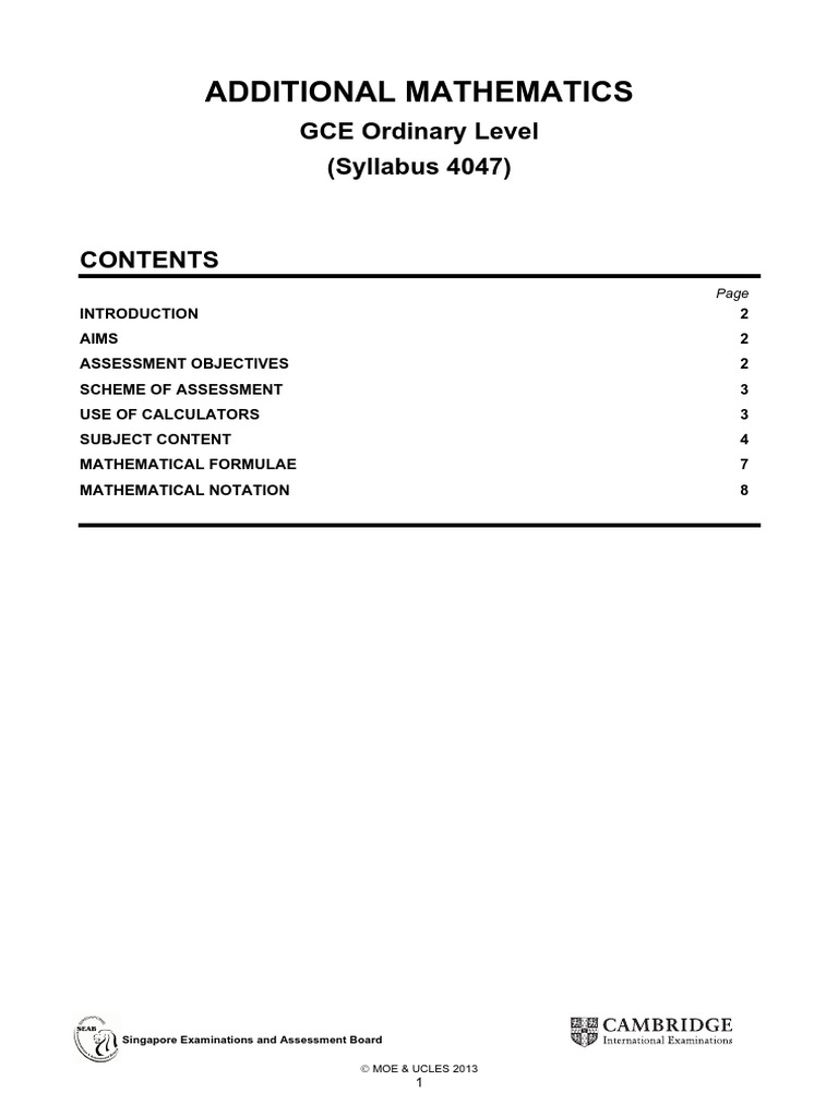 O Level - Amath Syllabus | PDF | Variance | Trigonometric Functions