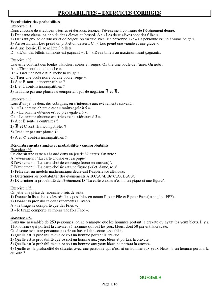 Exercice Probabilité 3ème Brevet Pdf Corrigé