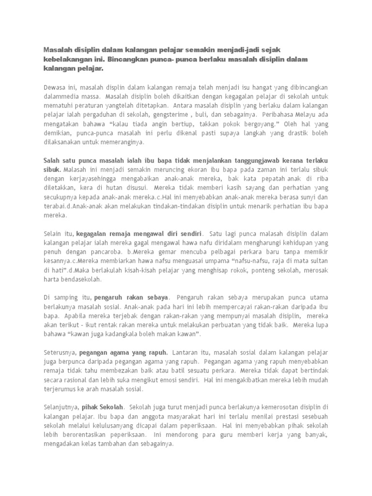 Masalah Disiplin Dalam Kalangan Pelajar Semakin Menjadi Jadi Sejak Kebelakangan Ini Bincangkan Punca Punca Berlaku Masalah Disiplin Dalam Kalangan Pelajar Pdf