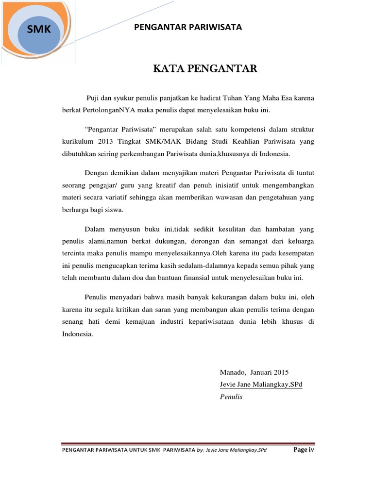 Kata Pngntar Dan Daftar Isi Buku Pengantar Pariwisata