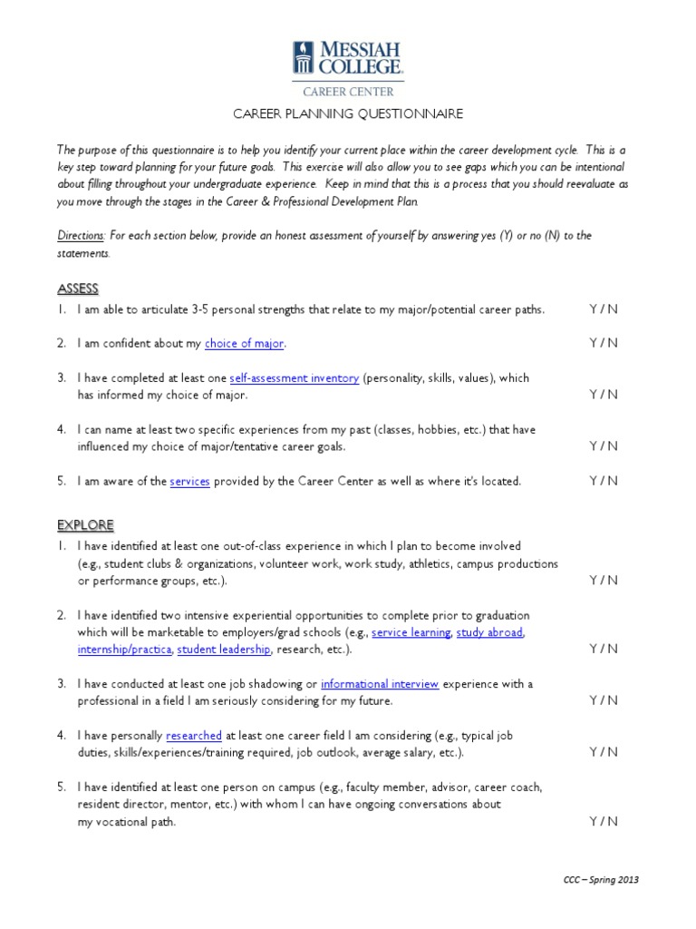 Career Planning Questionnaire Guide | PDF | Service Learning | Graduate ...