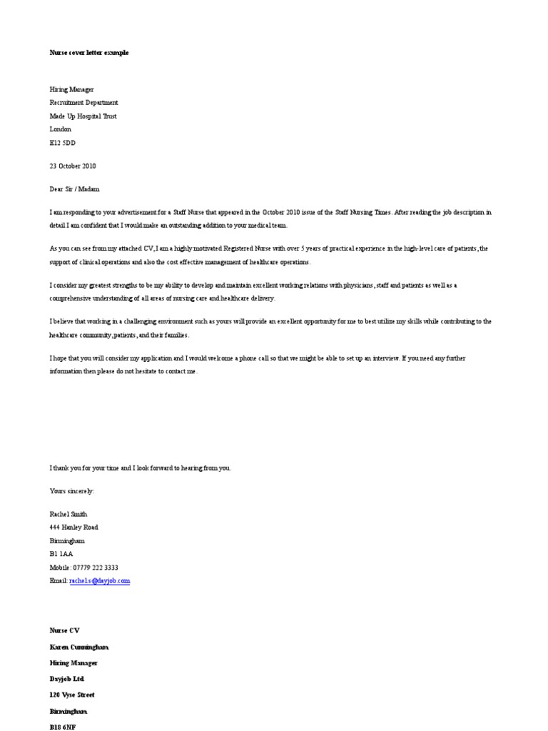 Nurse Cover Letter Example Pdf Neonatal Intensive Care Unit Nursing