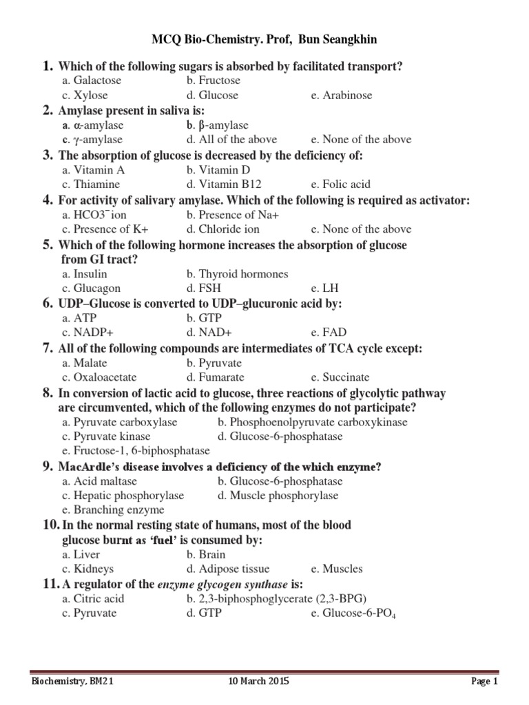 Biochemistry MCQs and Answers | PDF | Tyrosine | Citric Acid Cycle