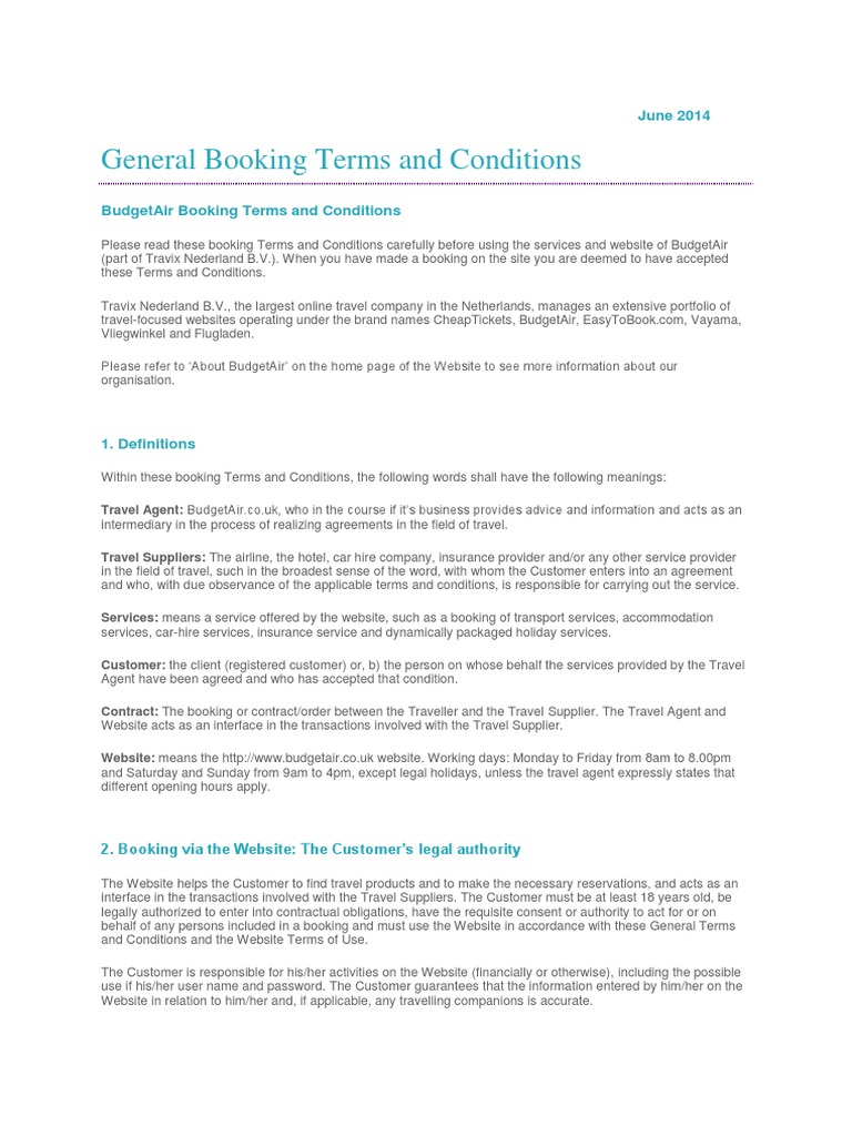 General Booking Terms and Conditions Budgetair Co.uk SK June 2014