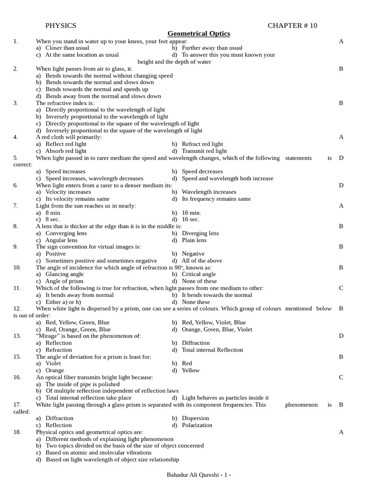 Chapter 10 Geometrical Optics PDF Lens (Optics) Optics