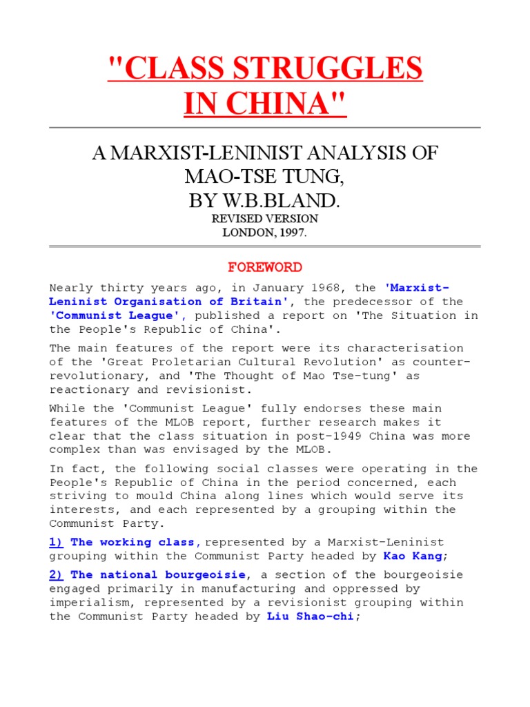 Class Struggles In China Mao Zedong Kuomintang