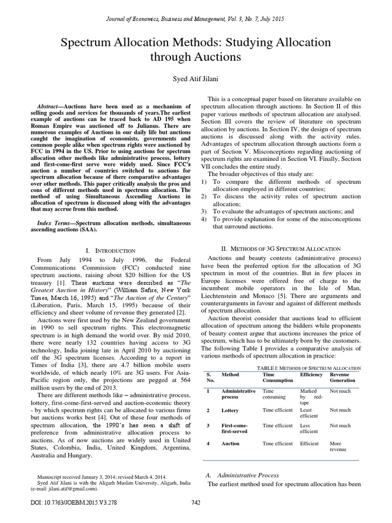 Spectrum Allocation Methods | PDF | Auction | Auction Service