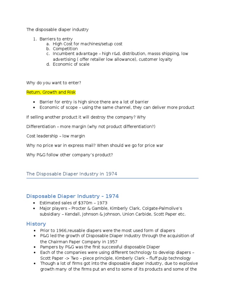 The Disposable Diaper Industry PDF Diaper Procter & Gamble