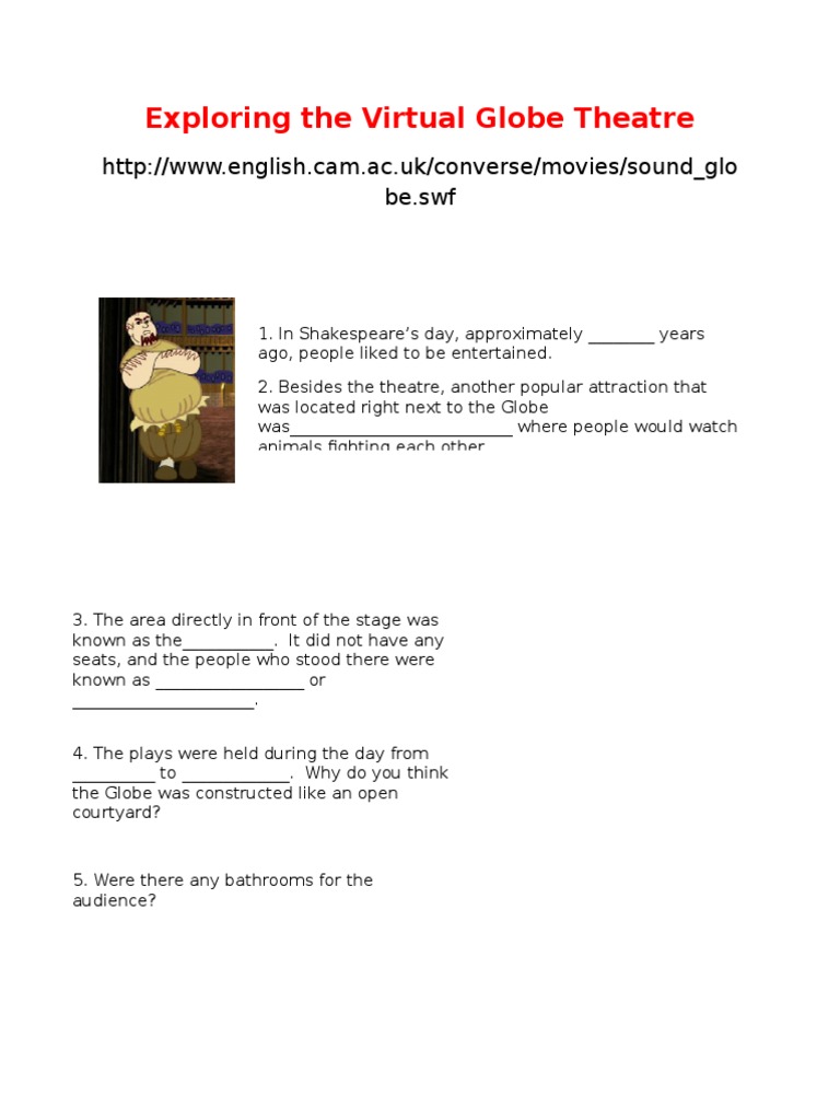 worksheet Globe Theater Worksheet the virtual globe theatre