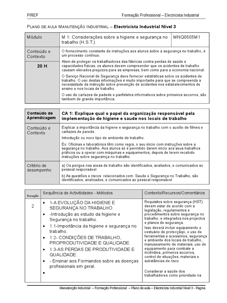 Plano de Aula Manutenção Industrial | PDF | Eletricidade | Rede elétrica