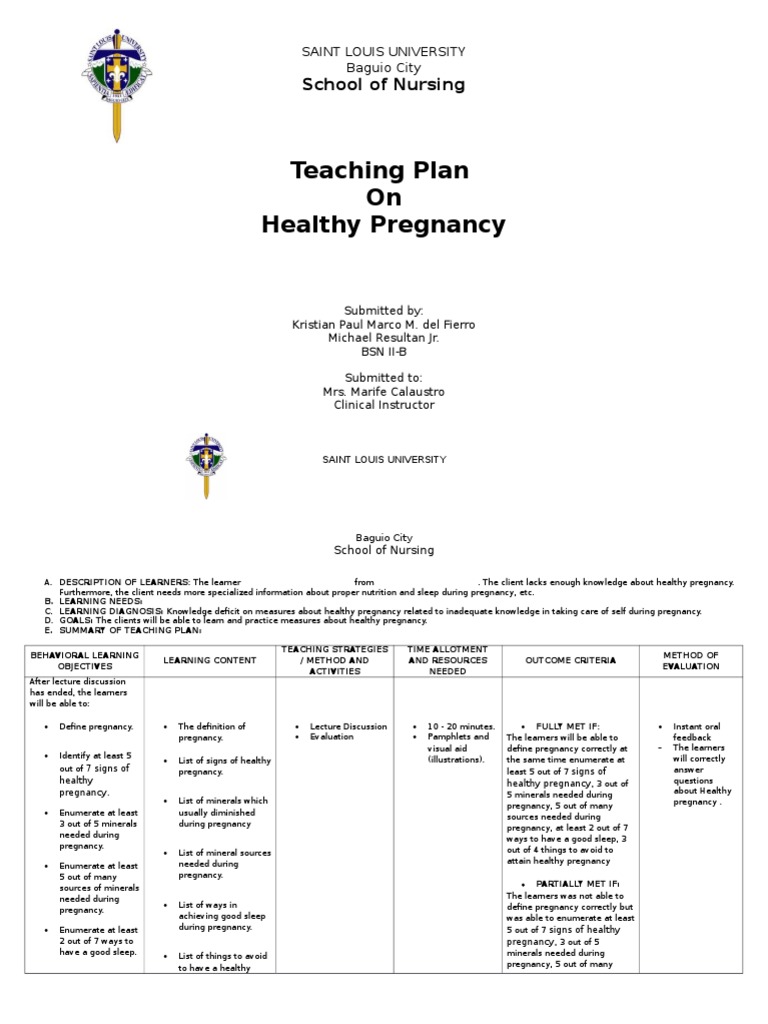 Teaching Plan Healthy Pregnancy Folic Acid Pregnancy