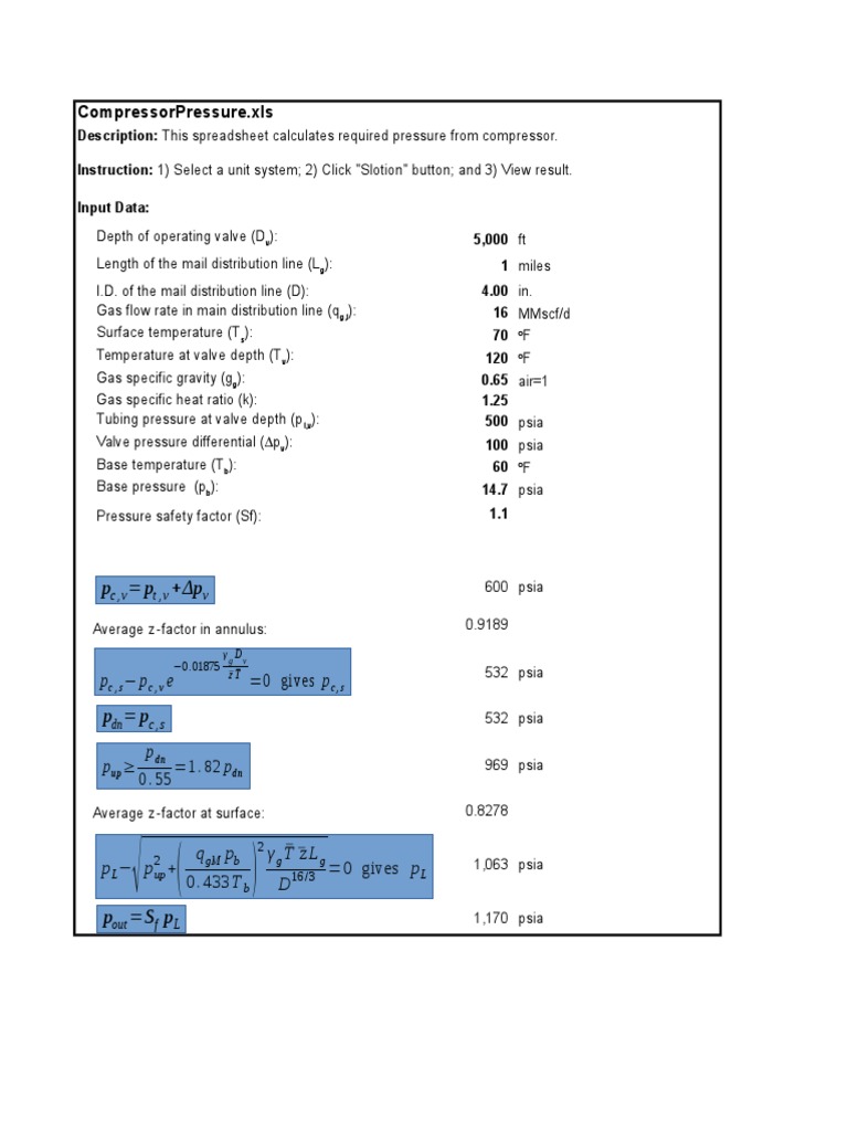 Compressor Pressure Calculation Tool | PDF | Technology & Engineering