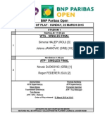 BNP Paribas Open: Order of Play - Sunday, 22 March 2015