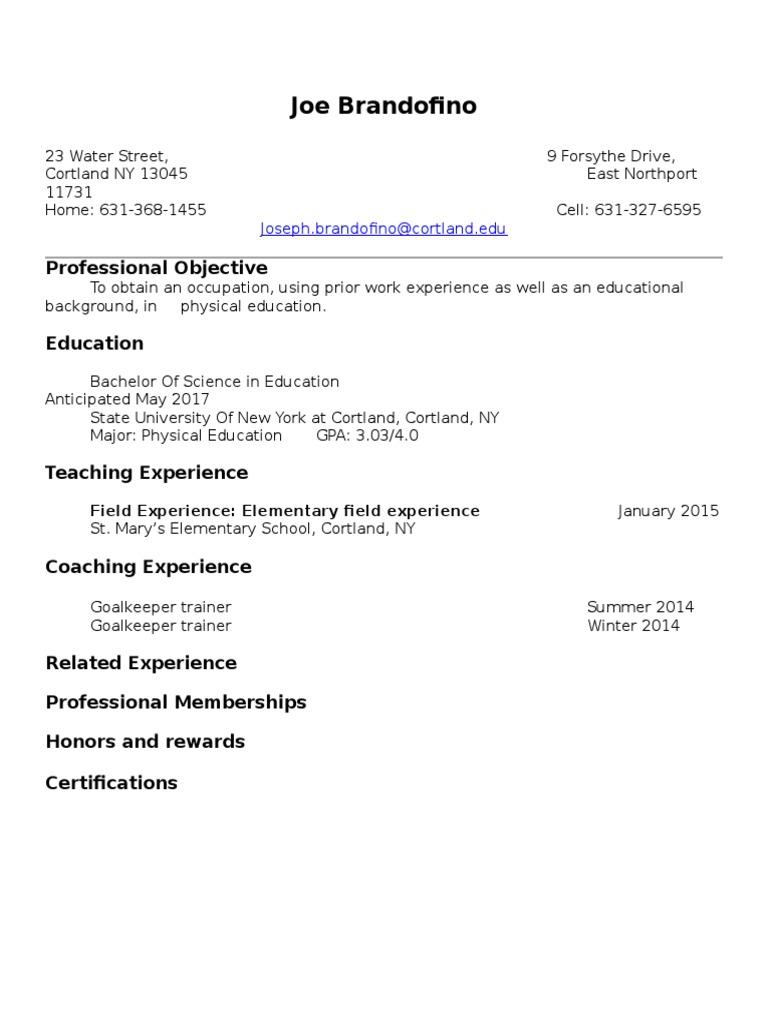 Joe Brandofino Resume | PDF