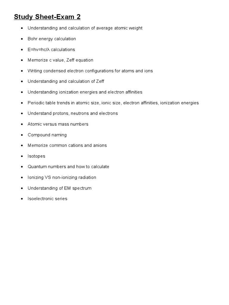 Chemistry Exam 2 Study Guide | PDF