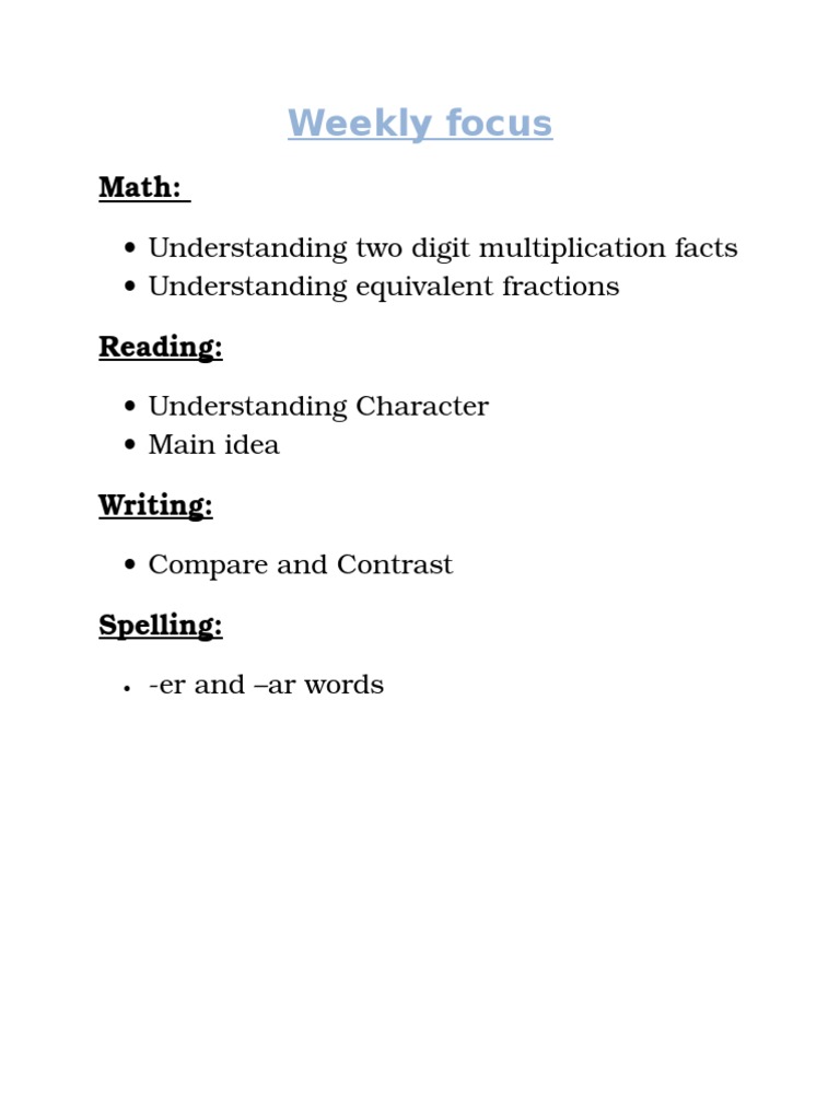 Weekly Learning Focus Overview | PDF