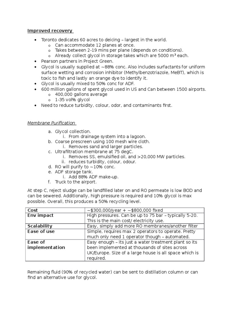 Improved recovery and recycling of aircraft deicing fluid using