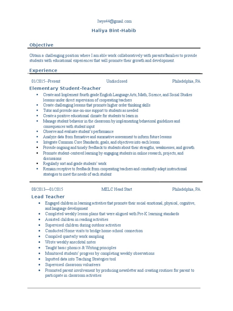 Resume HBH 3 15 | PDF | Teachers | Lesson Plan