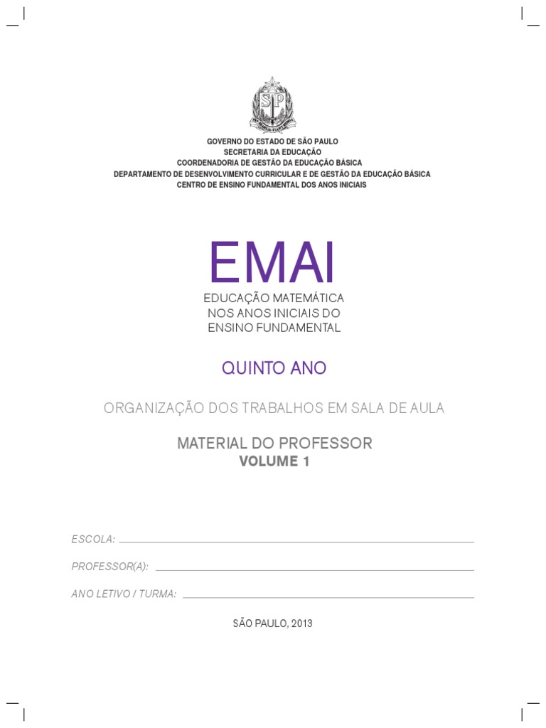 Livro Emai 5 Ano Volume 1 Professor Respostas