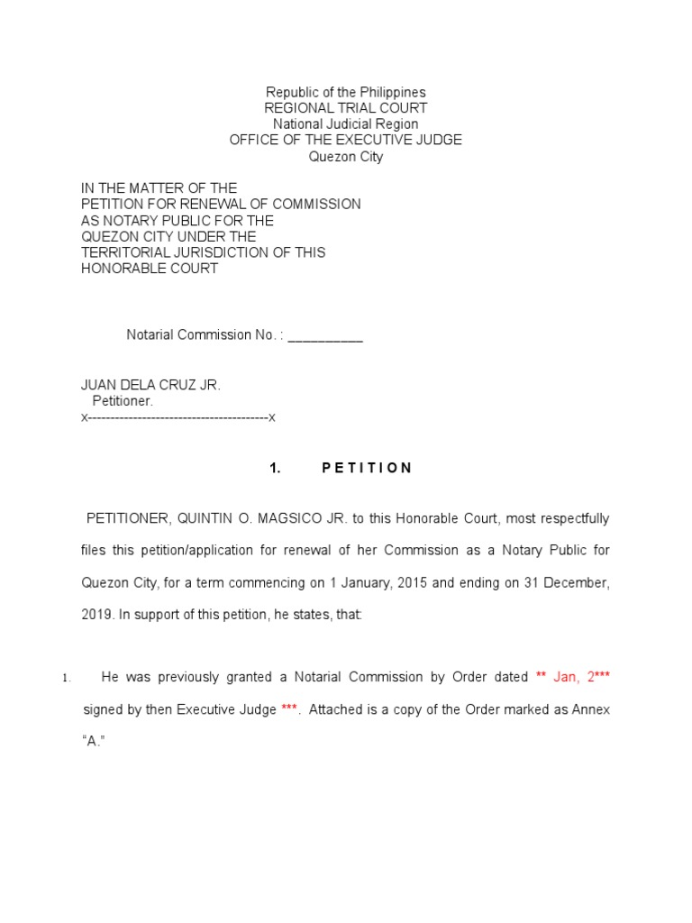 Sample petition for notarial commission renewal notary public 