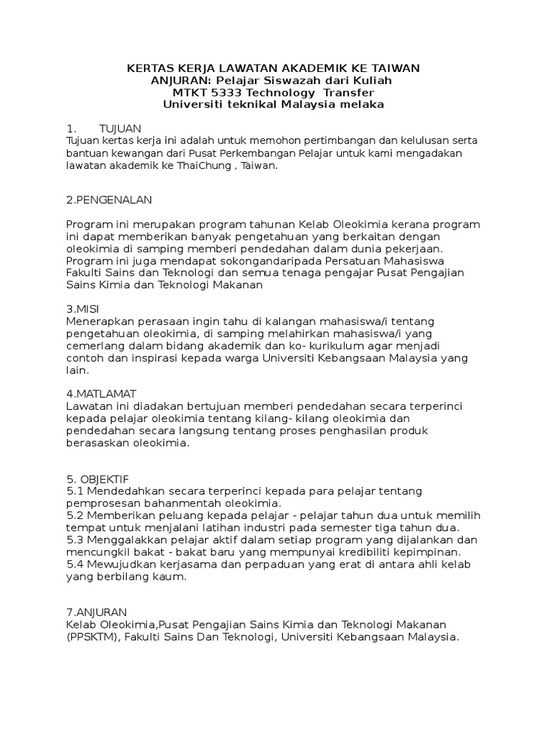 Kertas Kerja Lawatan Akademik Ke Taiwan Pdf