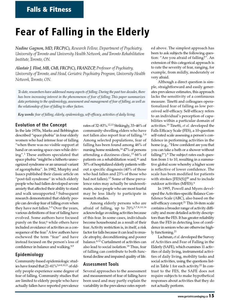 Fear of Falling in The Elderly | PDF | Major Depressive Disorder | Self ...