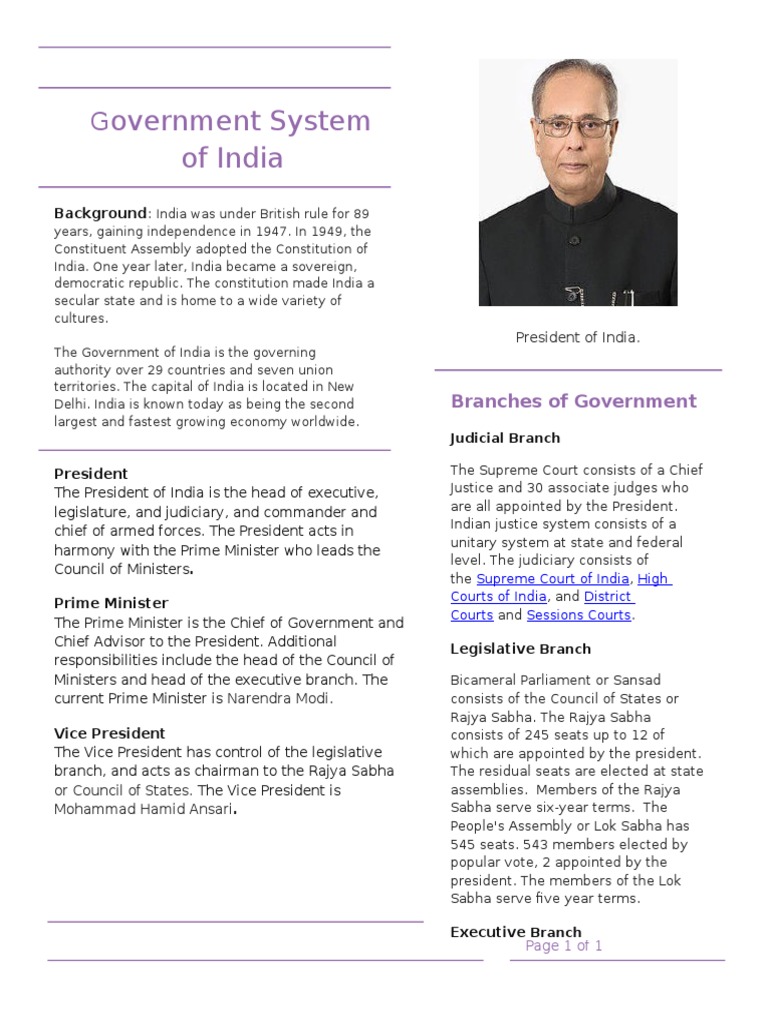 Overview of India's Government System | PDF | Politics