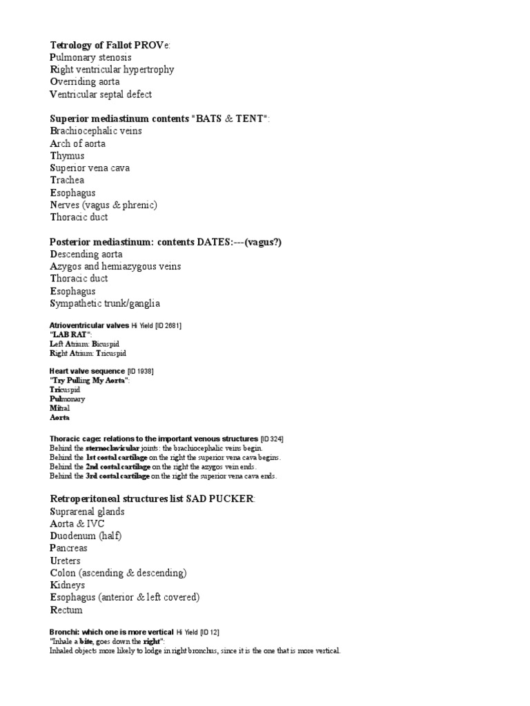 Anatomy Key Concepts and Mnemonics | PDF | Aorta | Esophagus