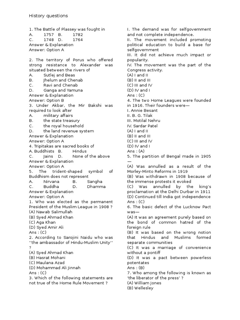 Indian History Quiz and Facts | PDF | Unrest