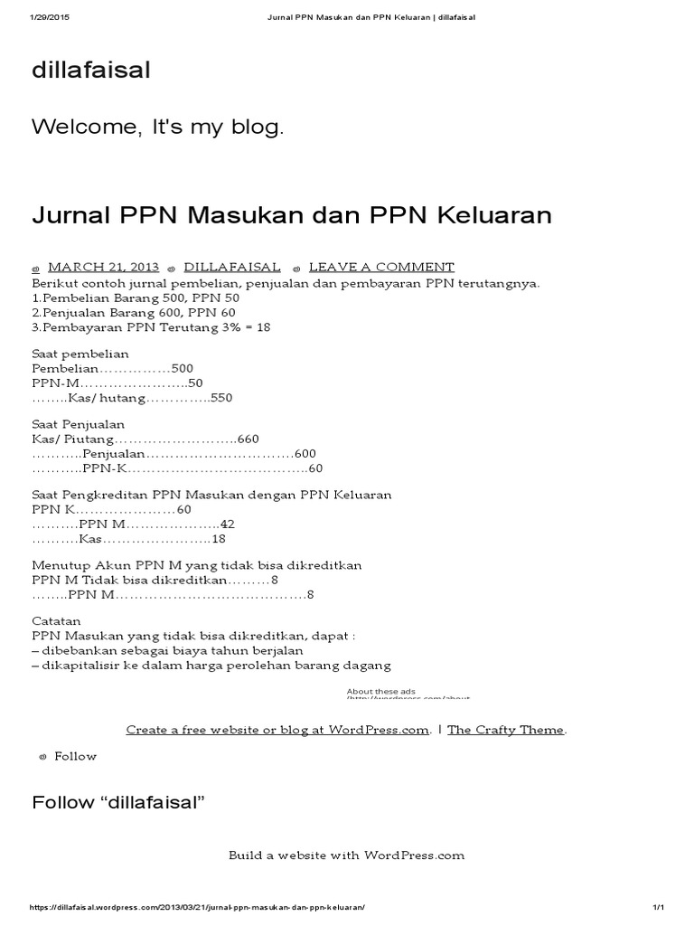Jurnal Ppn Masukan Dan Ppn Keluaran Dillafaisal