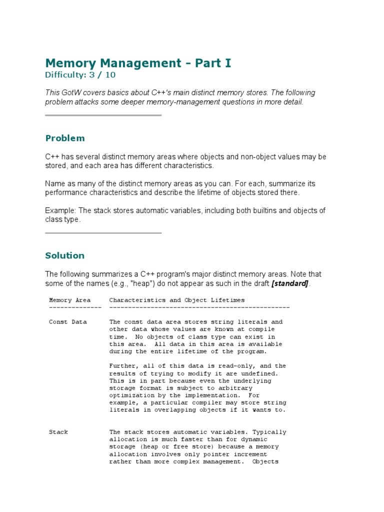 Memory Management - Part I: Problem | PDF | Variable (Computer Science ...