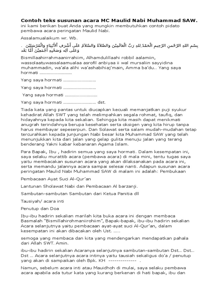 Teks Pembawa Acara Maulid Nabi Saw Terkait Teks