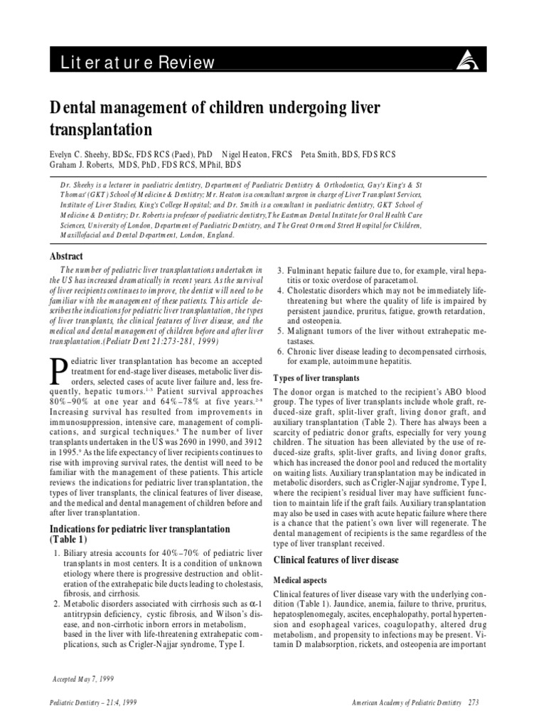 Dental Management of Children Undergoing Liver Transplantation PDF