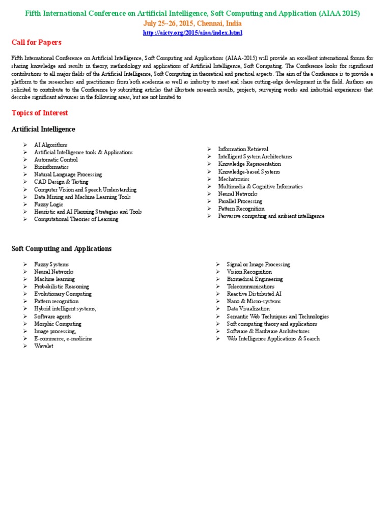 Call For Papers: Artificial Intelligence | PDF | Artificial ...