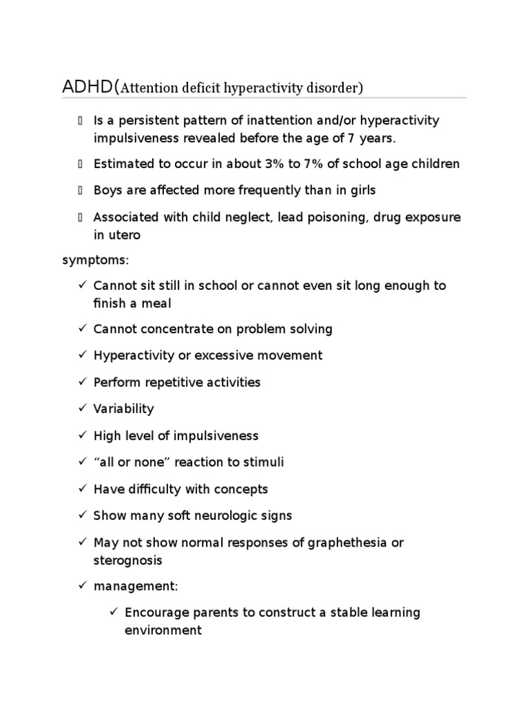Adhd (: Attention Deficit Hyperactivity Disorder) | PDF