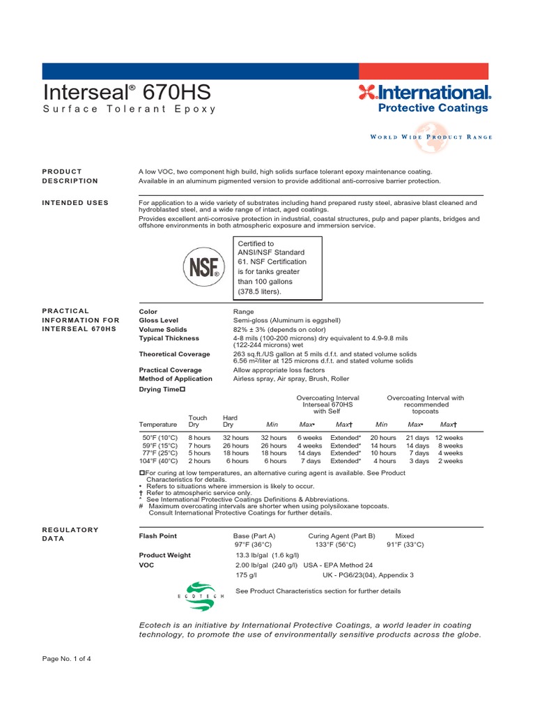 Interseal 670HS Surface Tolerant Epoxy PDF Epoxy Manmade Materials