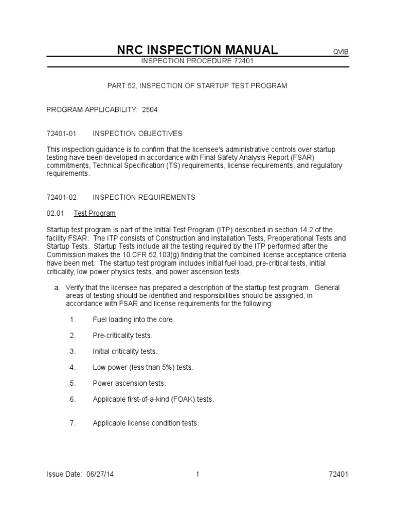 NRC Inspection Manual | PDF | Verification And Validation | Quality ...