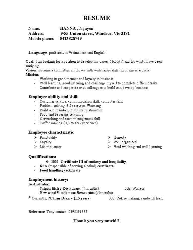 exellent coffee maker resume