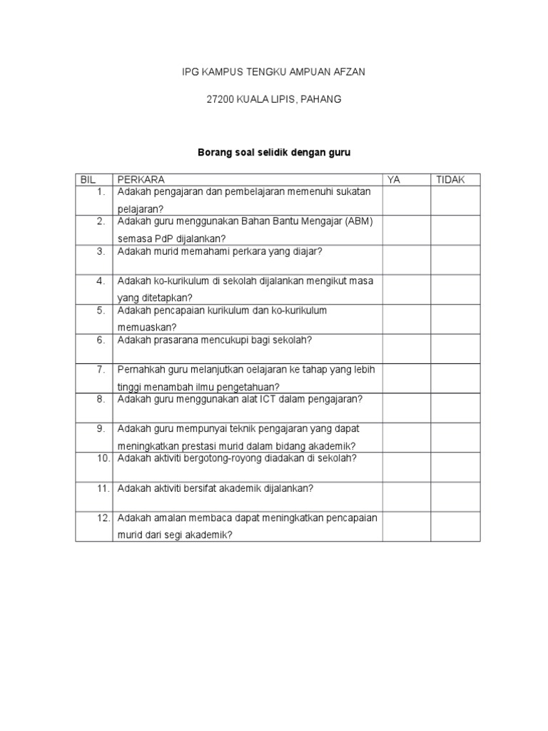 Soal Selidik Guru Pdf