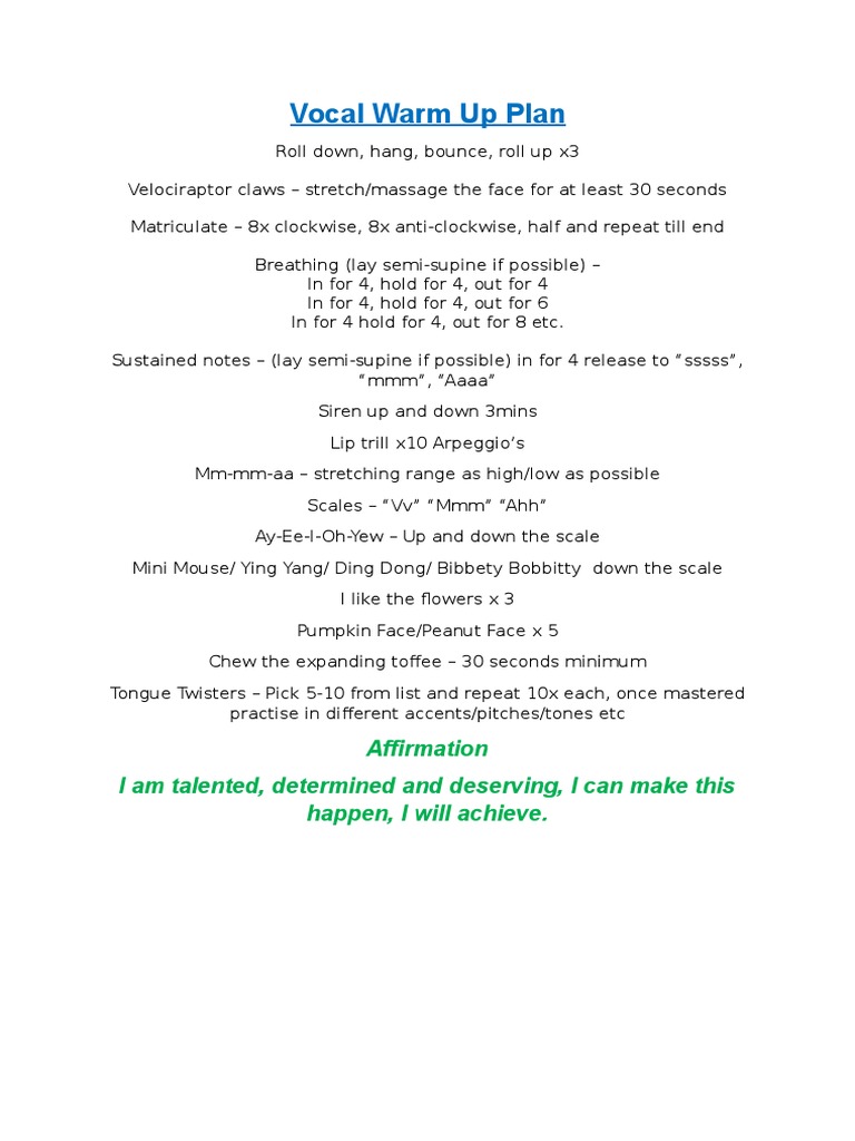 Vocal Warm Up Plan | PDF | Elements Of Music | Sports
