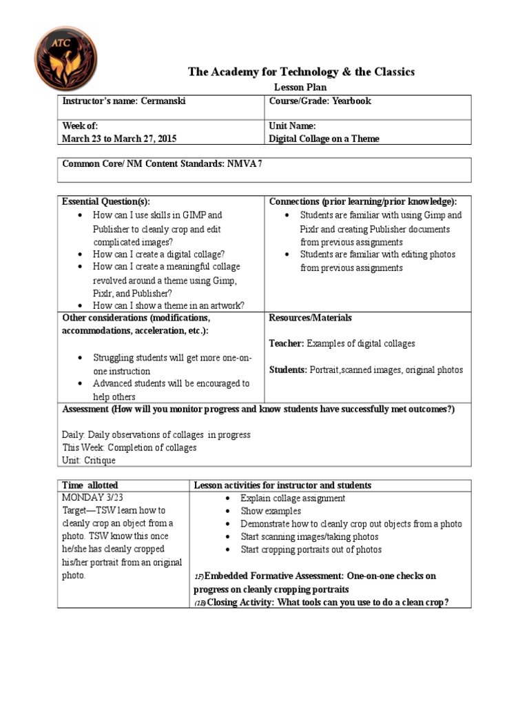 Yearbook Digital Collage Lesson Plan | PDF | Lesson Plan | Behavior ...