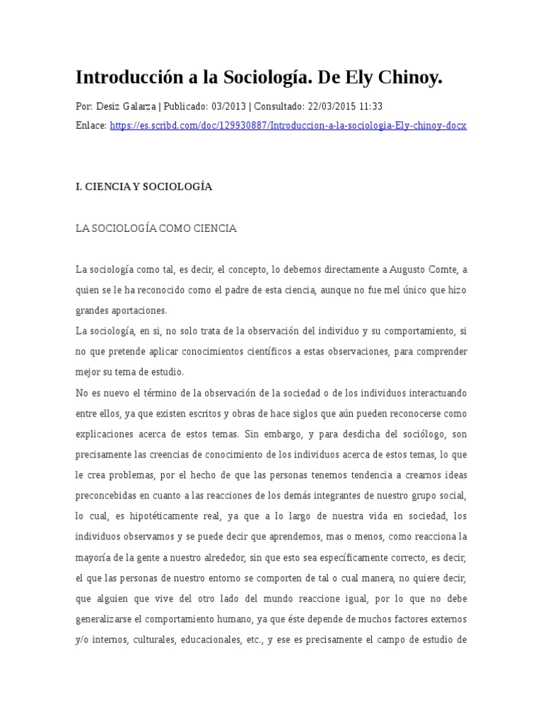 Introducción a la Sociología de Ely Chinoy | PDF | Comportamiento ...