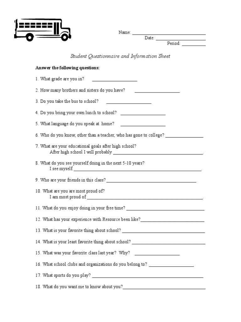 Student Information Questionnaire | PDF | Wellness
