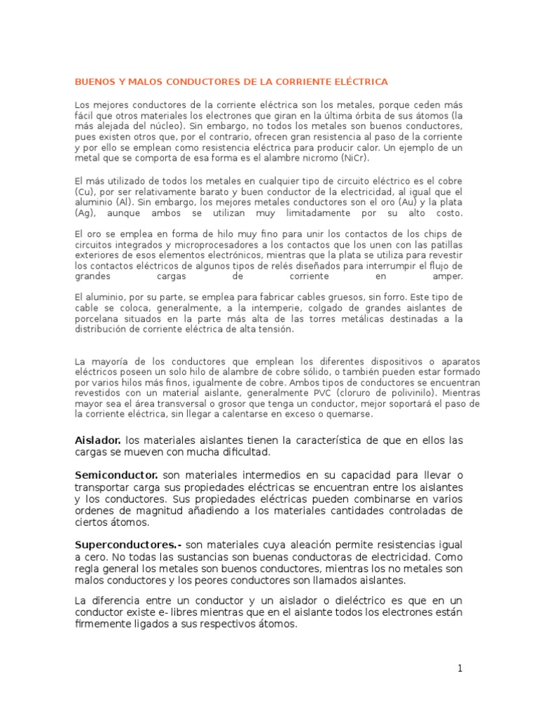 Buenos y Malos Conductores de La Corriente Eléctrica | Descargar gratis ...