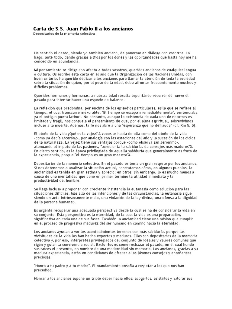 Carta de Los Ancianos Vejez Memoria