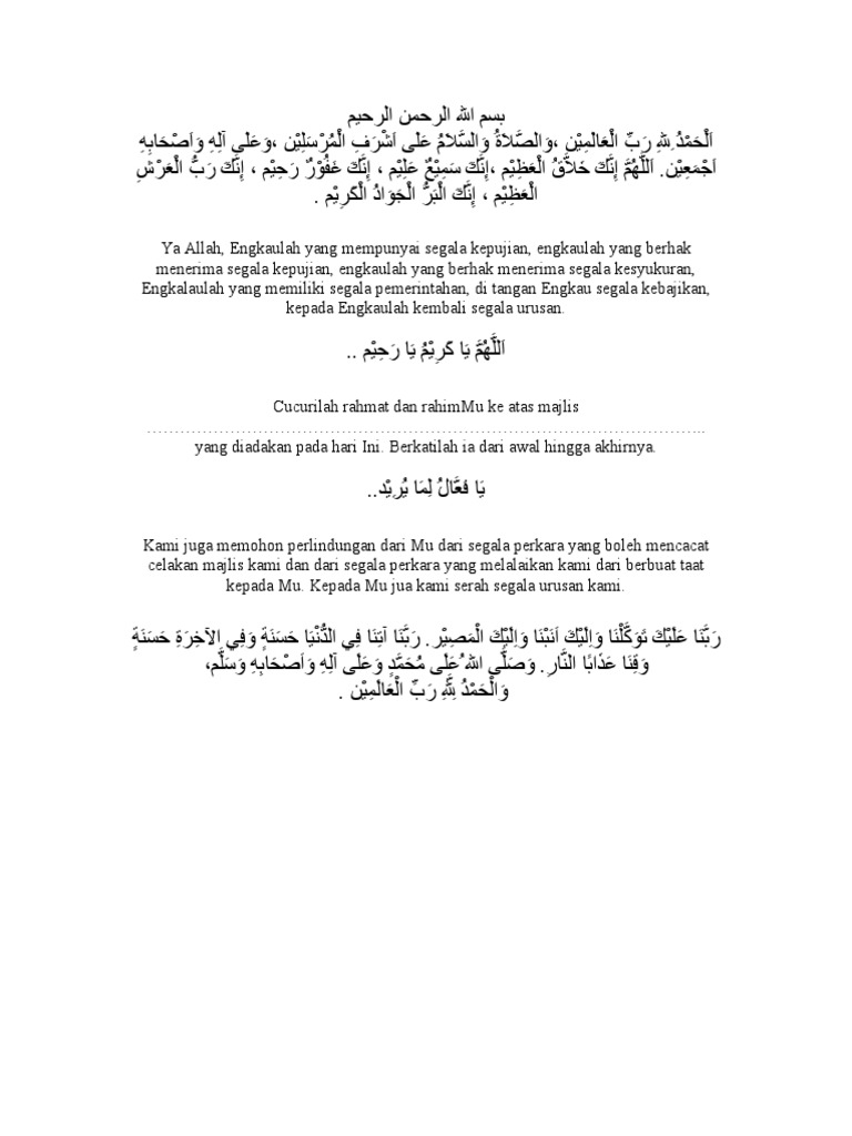Doa Pembuka Tutup Majlis Pdf