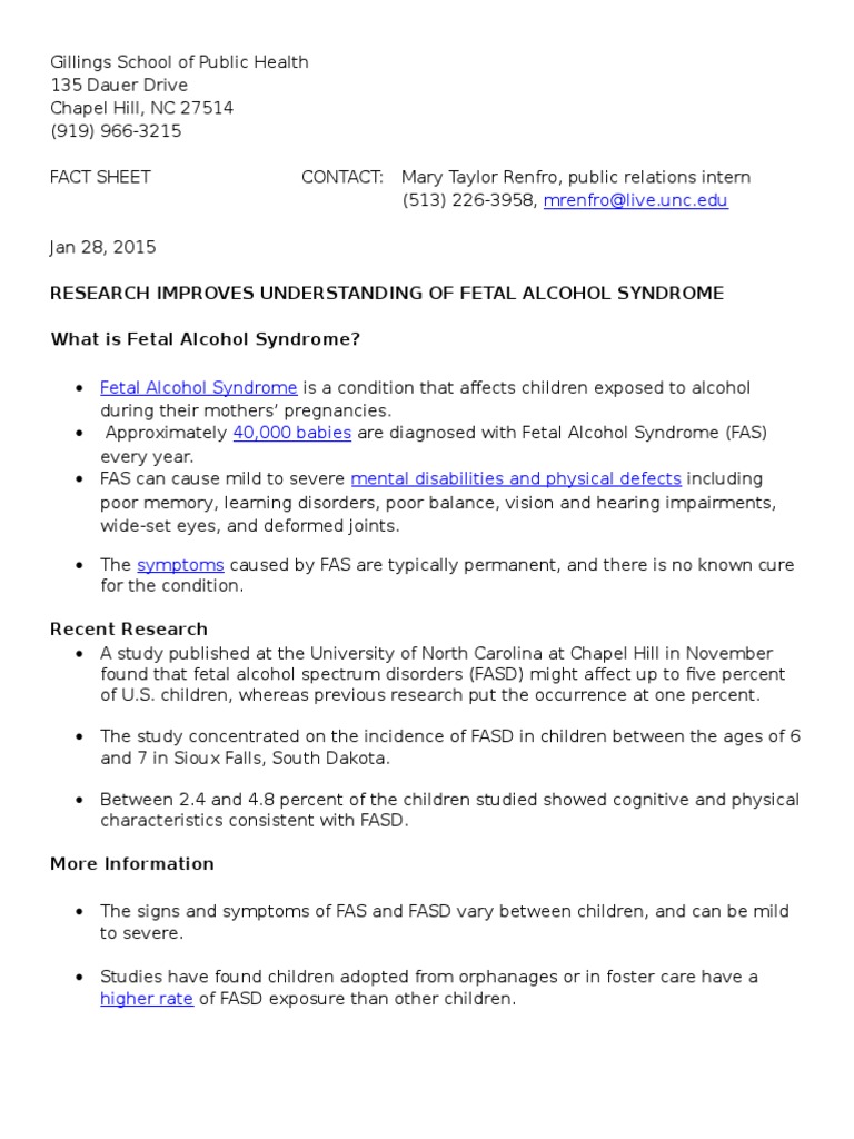 Fetal Alcohol Syndrome Research Insights | PDF