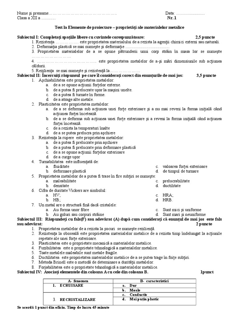Test Elemente de Proiectare | PDF