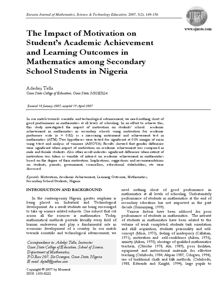 The Impact of Motivation On Student's Academic Achievement and Learning ...